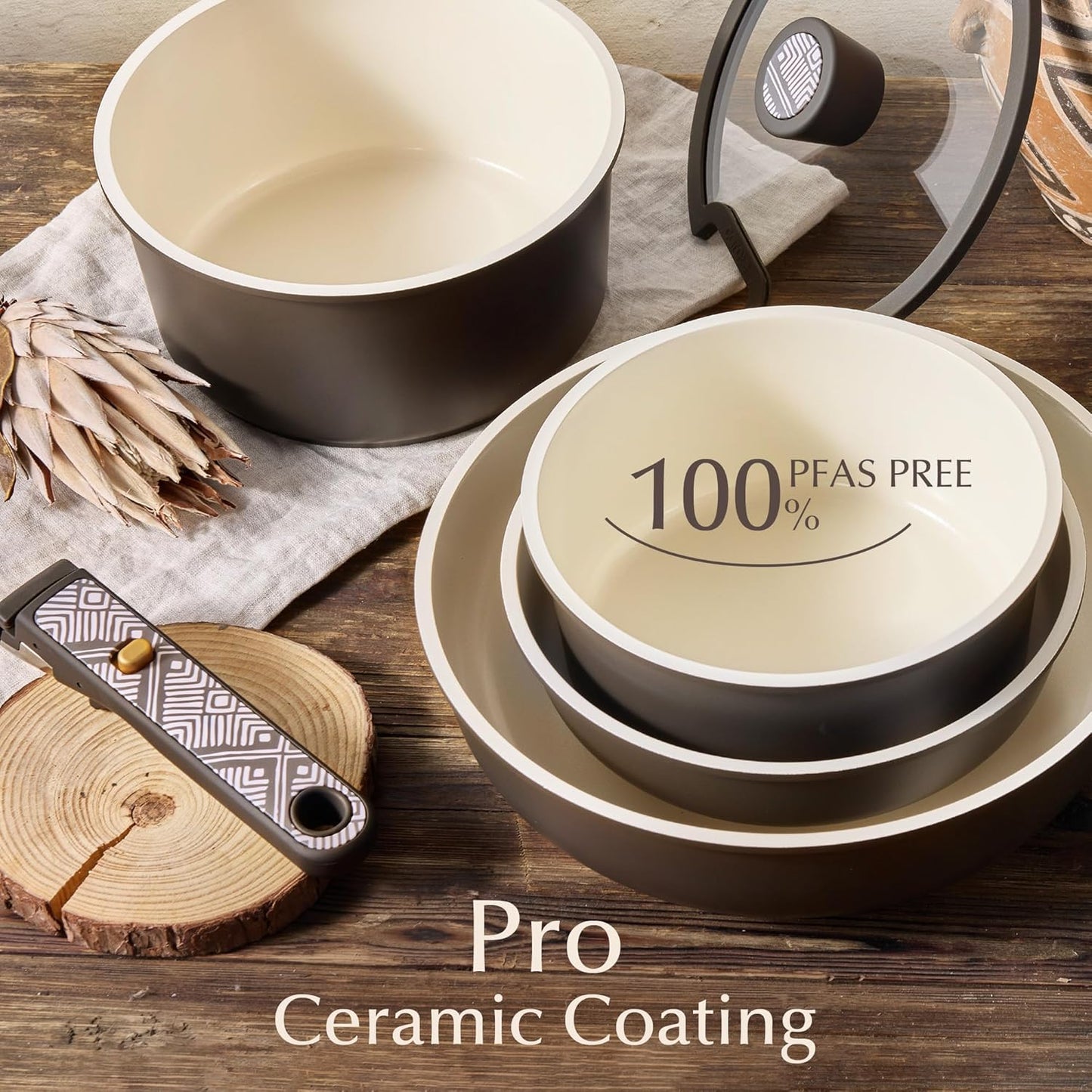 CAROTE 21-Piece Ceramic Cookware Set, Nonstick Pots and Pans Set with 