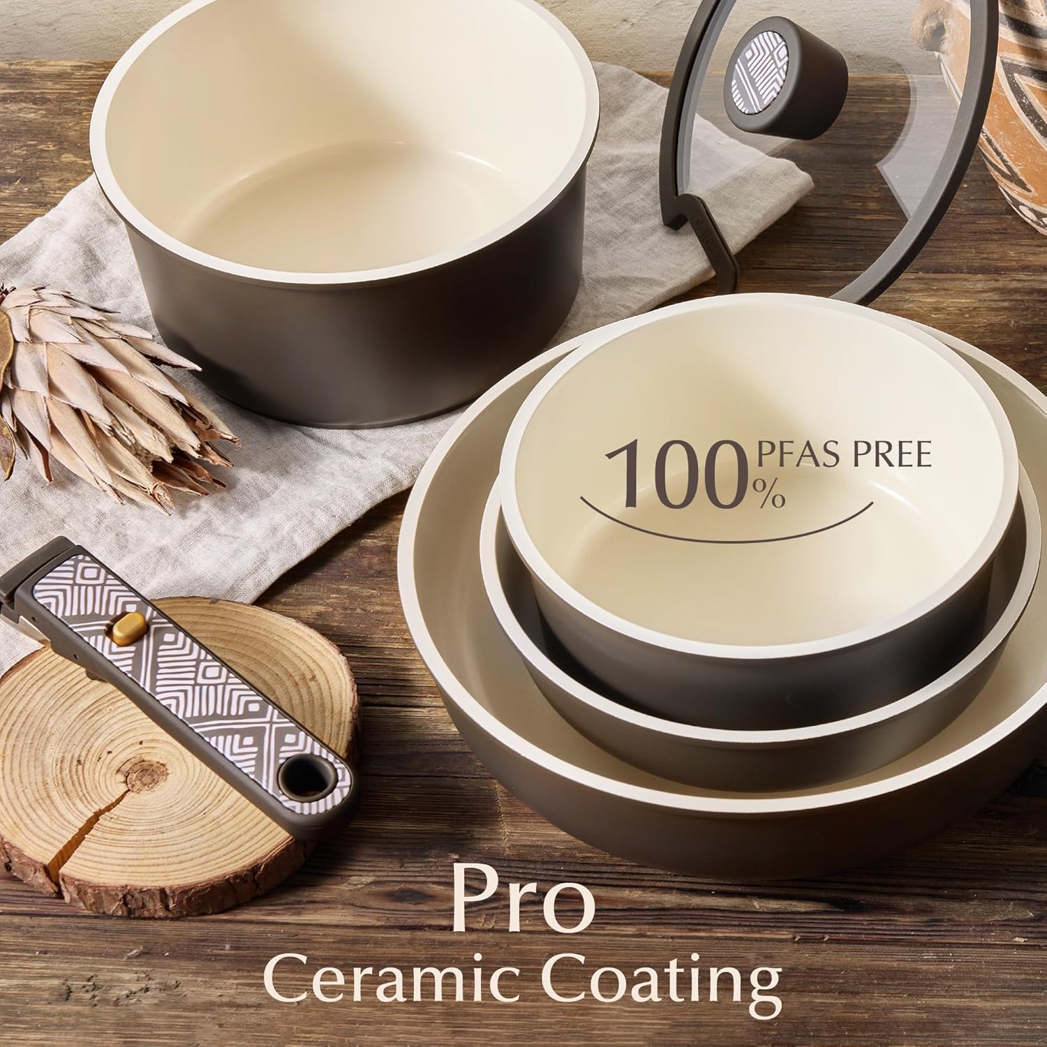 CAROTE 21-Piece Ceramic Cookware Set, Nonstick Pots and Pans Set with 