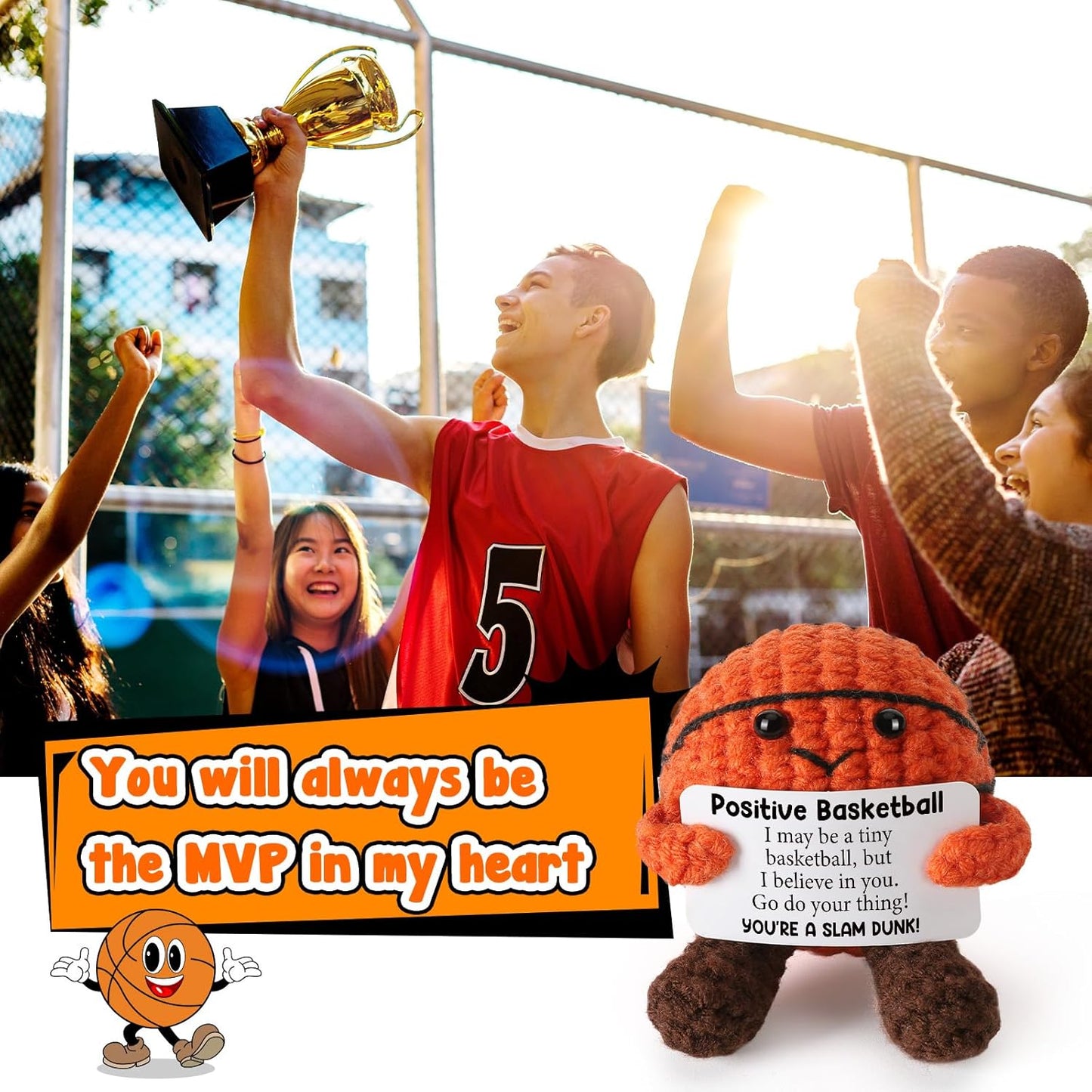 Positive Crochet Basketball Easter Basket Essentials Stuffers for Teenage Boys Girls Easter Gifts for Kids Teens - Emotional Inspirational Support Birthday Gift for Women Men Friends Teammate