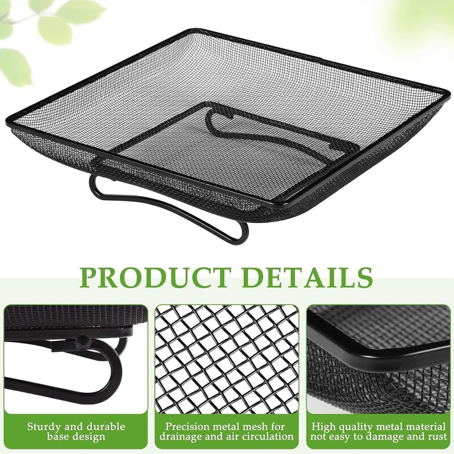 Wild Bird Feeders, Square Ground Tray Feeder, Metal Mesh Bowl for Feeding Birds, Stainless Steel Bird Feeder with Mesh Design, Outdoor Garden Station with Wildlife Access, Blue Jay Squirrel Feed Use