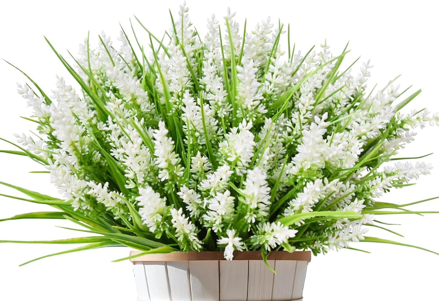12 Bundles Outdoor Artificial Plants and Flowers, UV Resistant Faux Monkey Grass with Lavender and Fake Plastic Greenery for Spring Summer Outside Planter Porch Garden Decor, White