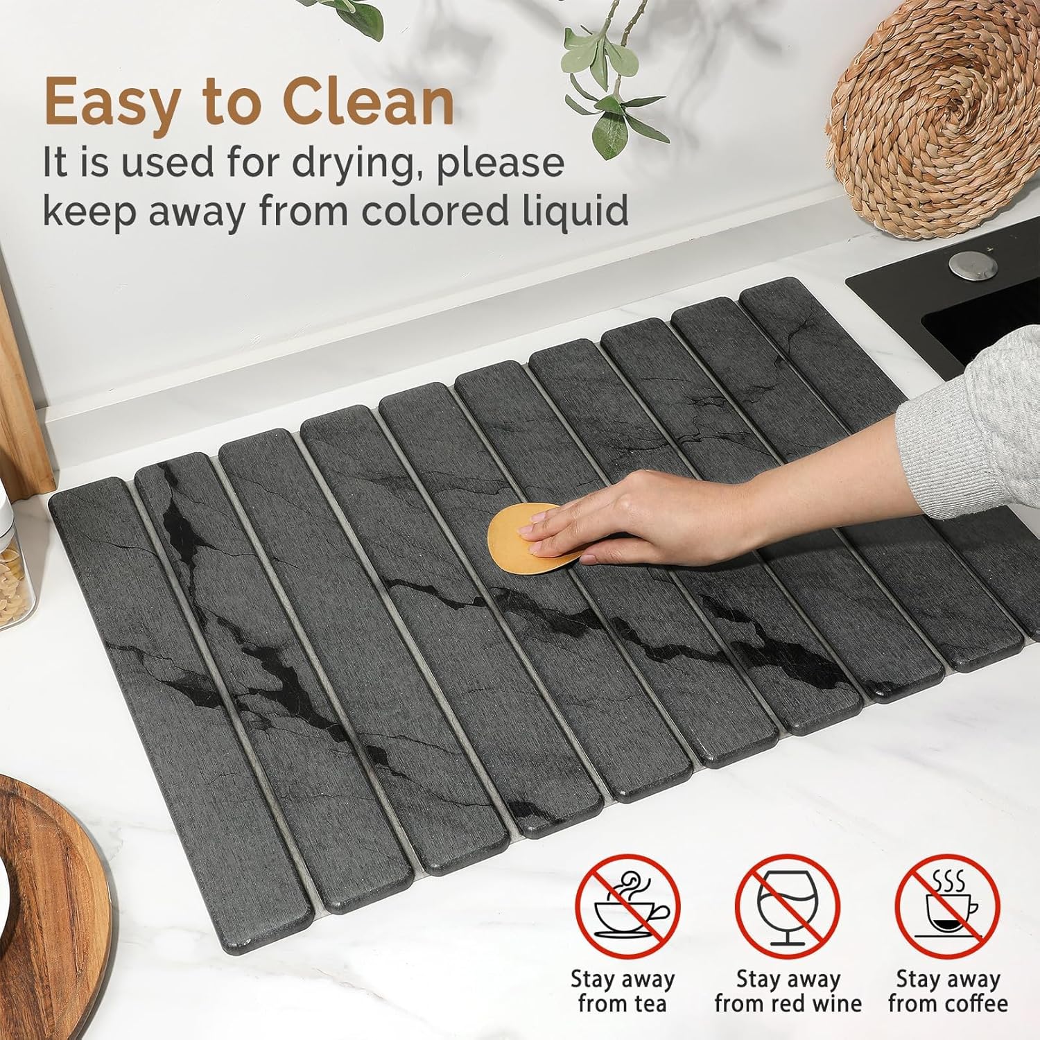 Large Stone Dish Drying Mat for Kitchen Counter, Quick Dry Stone Dishe