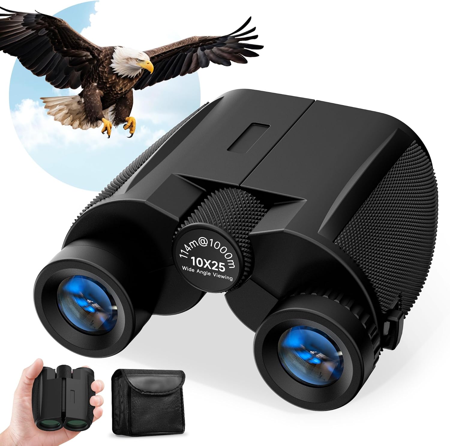 Leacco 10x25 Compact Binoculars for Adults and Kids, Large View Waterp