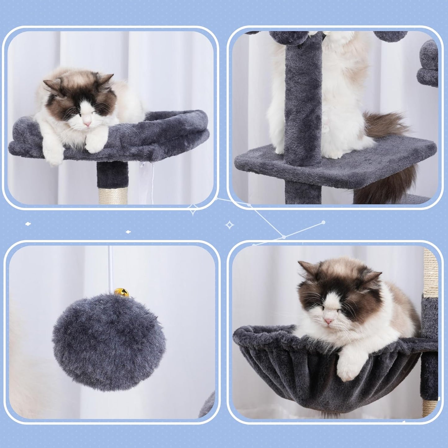Hey-brother Cat Tree Tower, Scratching Posts with Removable Toys, Cozy