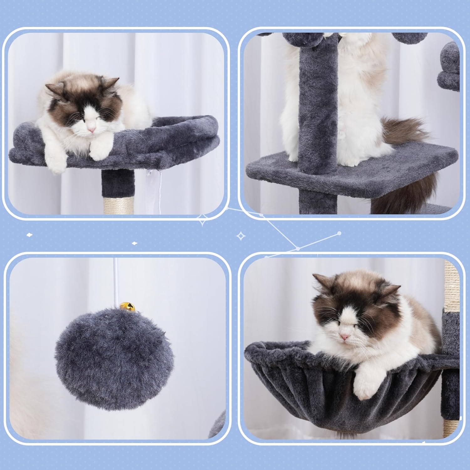 Hey-brother Cat Tree Tower, Scratching Posts with Removable Toys, Cozy