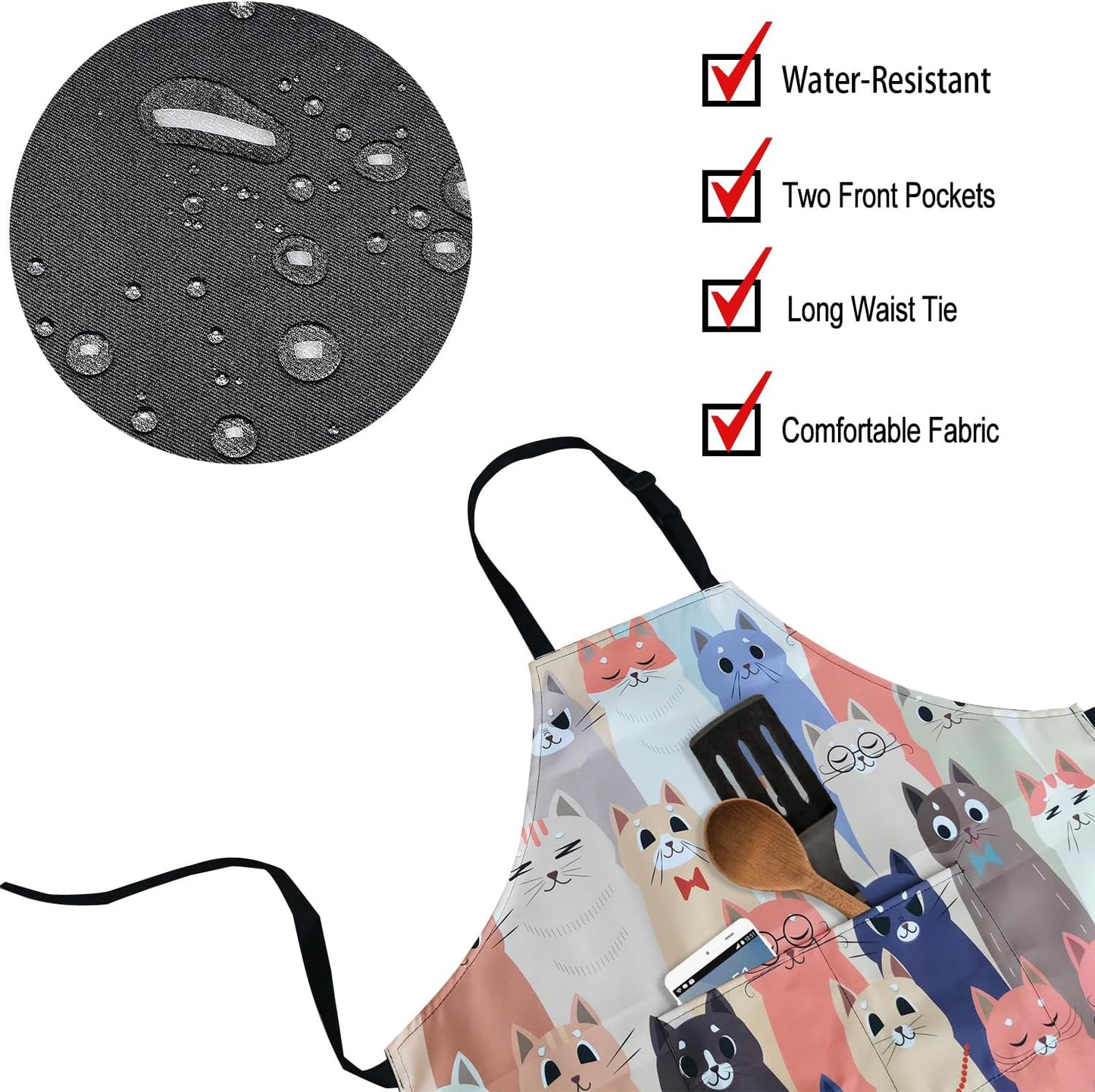 ZiQilin Adjustable Waterproof Kitchen Apron for Women with 2 Pockets C