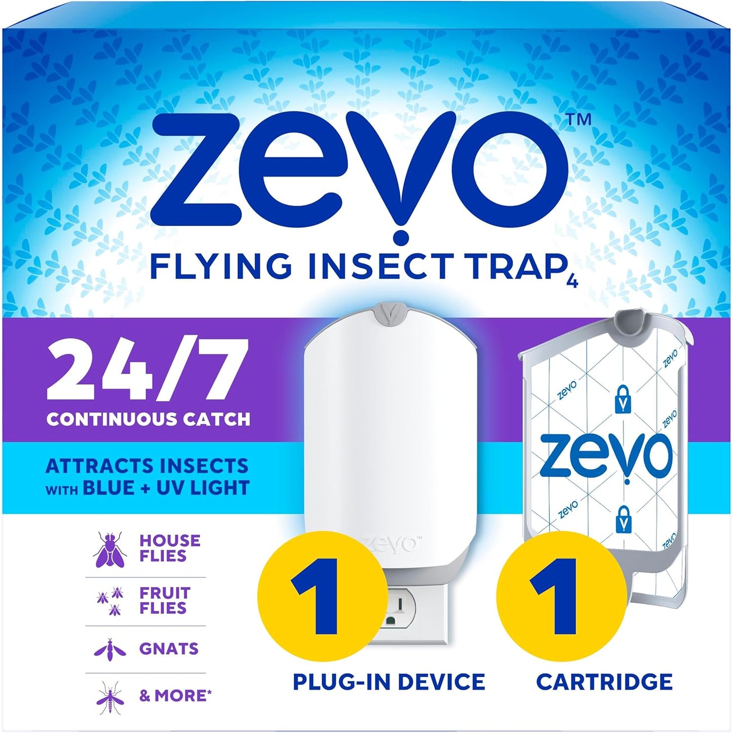 Zevo Flying Insect Trap & Cartridge - Plug in Fly Trap & Indoor Bug Ca