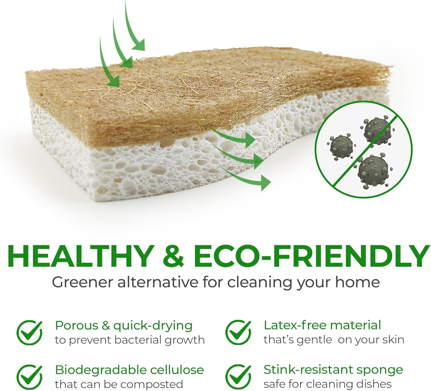 Biodegradable Natural Kitchen Sponge - Compostable Cellulose and Cocon