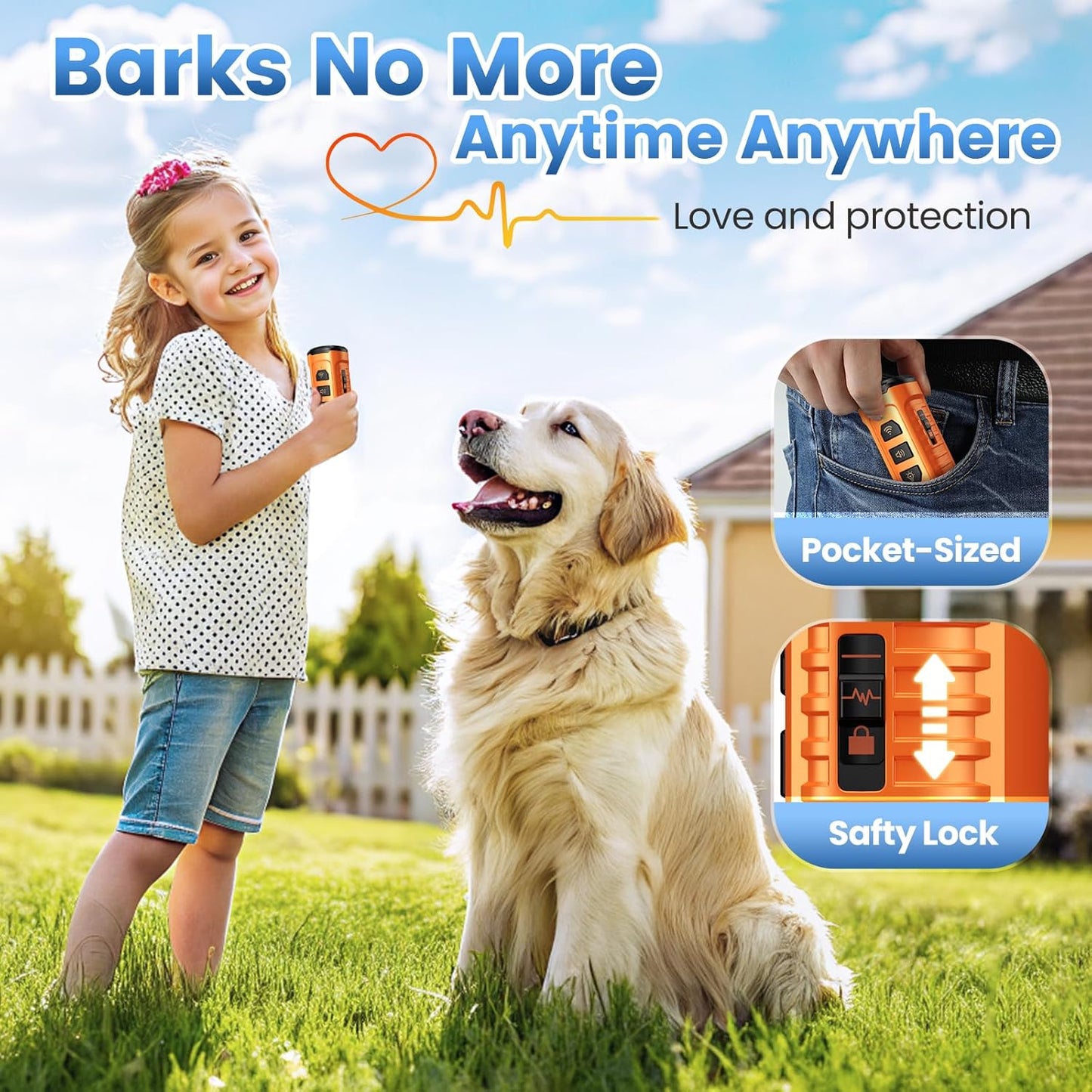 Dog Bark Deterrent Device 3X Anti Barking Device for Dogs, 5 Modes Sto
