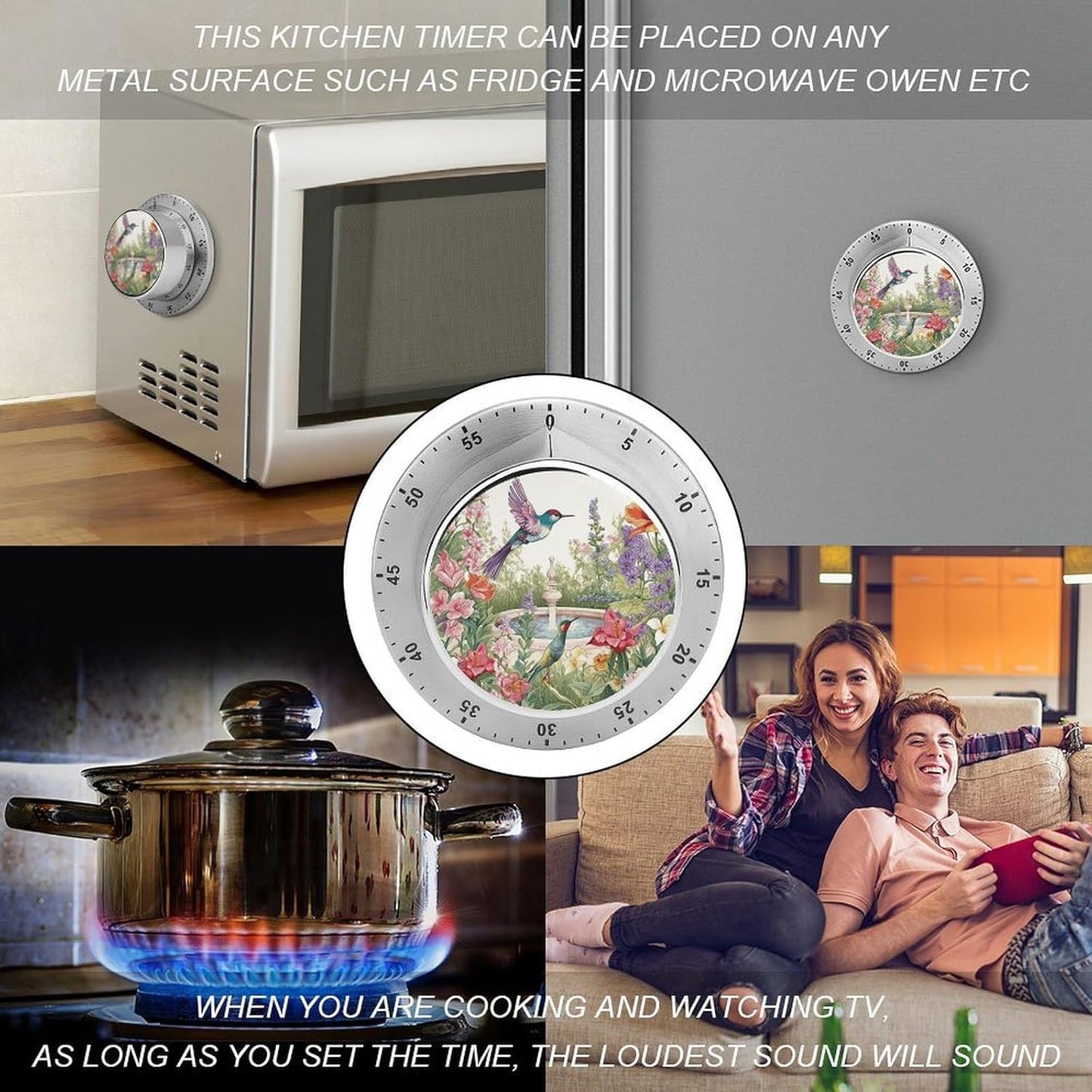 Garden with Birds and Flowers Timer Fashion Stainless Steel Magnetic T