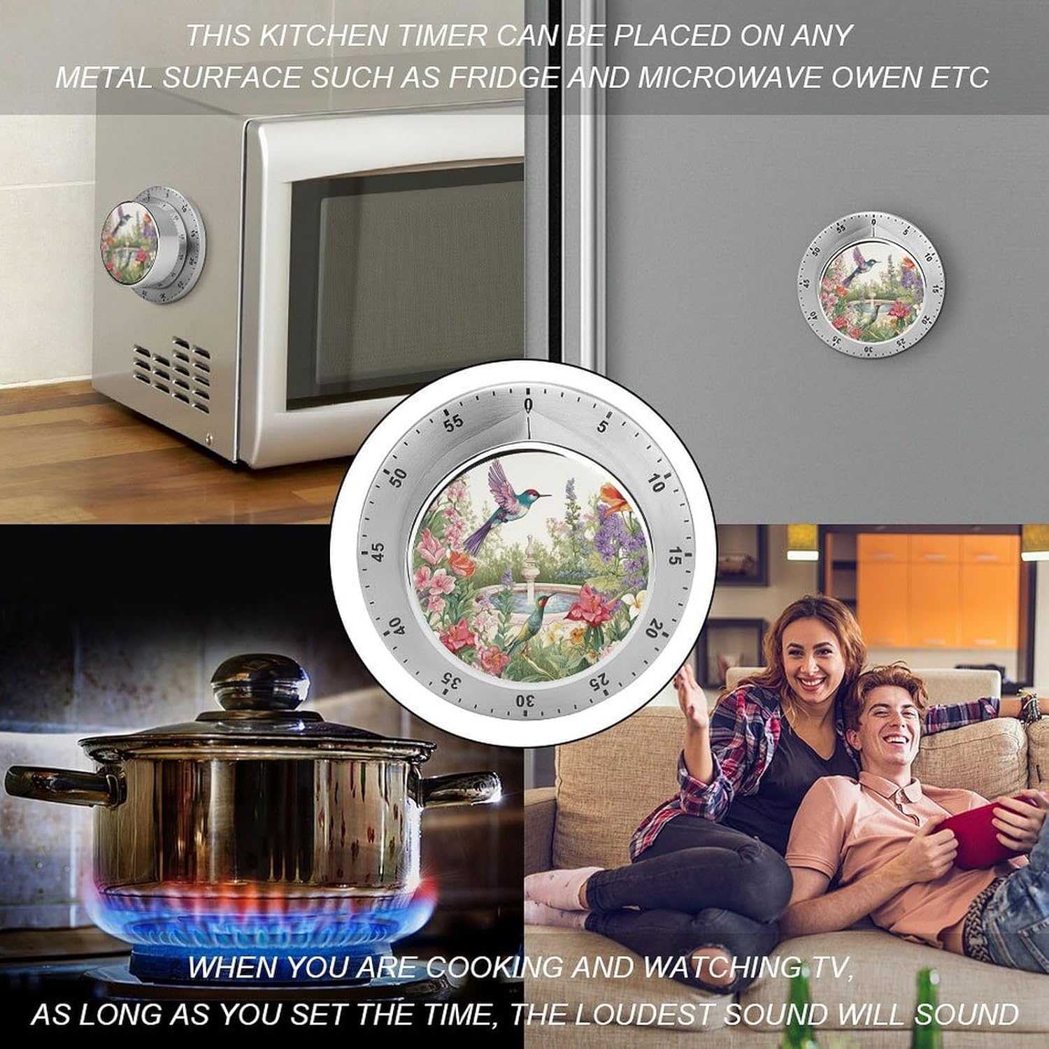 Garden with Birds and Flowers Timer Fashion Stainless Steel Magnetic T