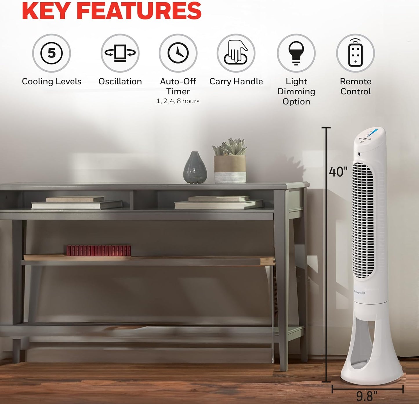 Honeywell QuietSet Whole Room Oscillating Tower filter Fan with Remote, White, HYF260