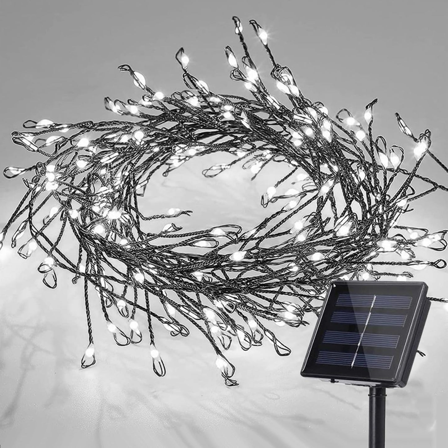 Solar Fairy Lights - 9.84Ft 100 LED Waterproof Solar Firecracker Lights with 8 Modes, Outdoor Christmas String Lights for Garden (White)