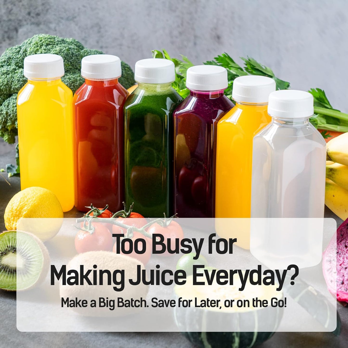 Norcalway Plastic Juice Bottles with Caps, Reusable Juicing Bottles, Clear Drink Containers with Lids for Juicing, Smoothie and Other Beverages - 12oz 6pcs