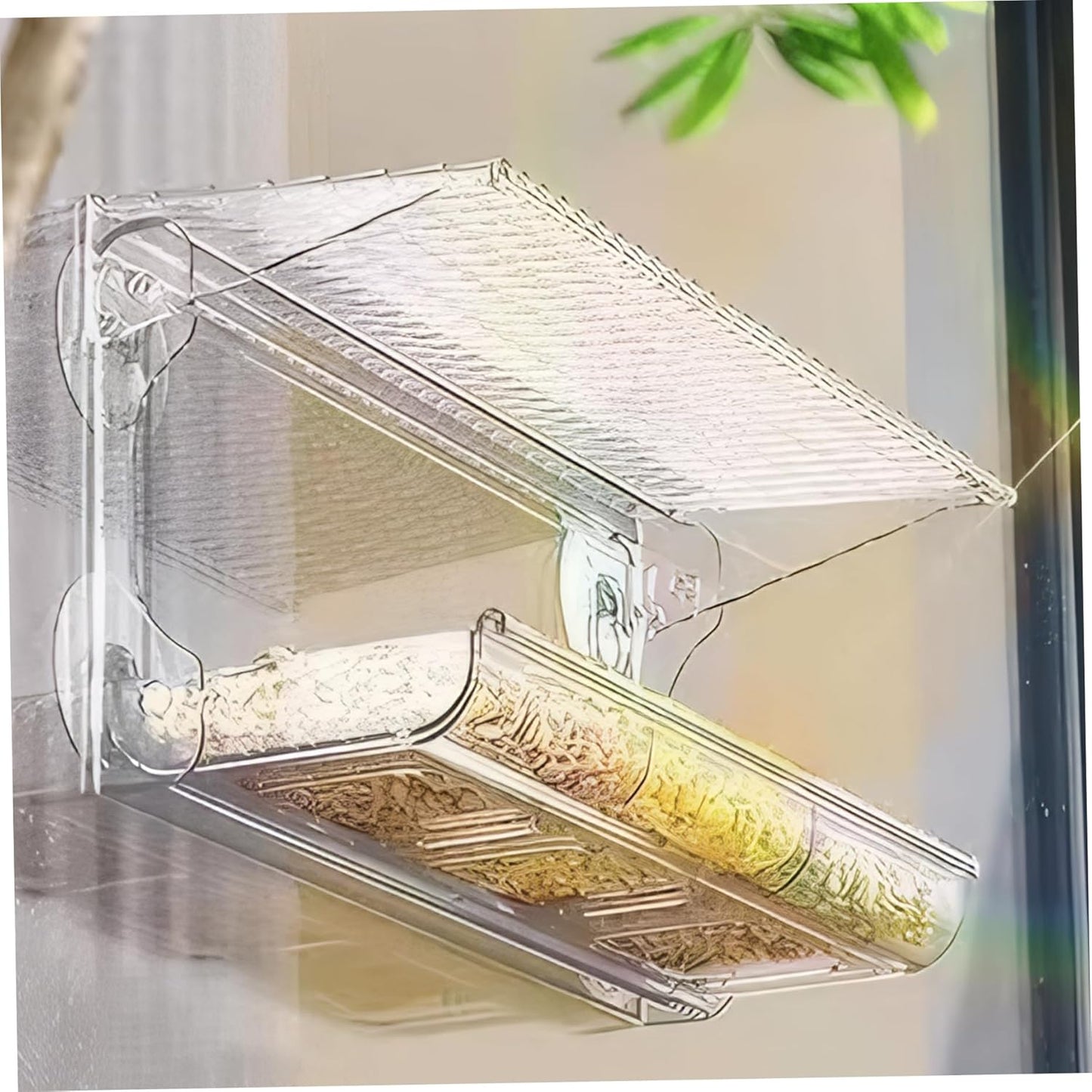 Window Bird Feeders with Strong Suction Cups 480ml Window Bird Feeder with Removable Feeding Trays and Water Compartment Bird Feeder with Drainage Holes for Clear Window View