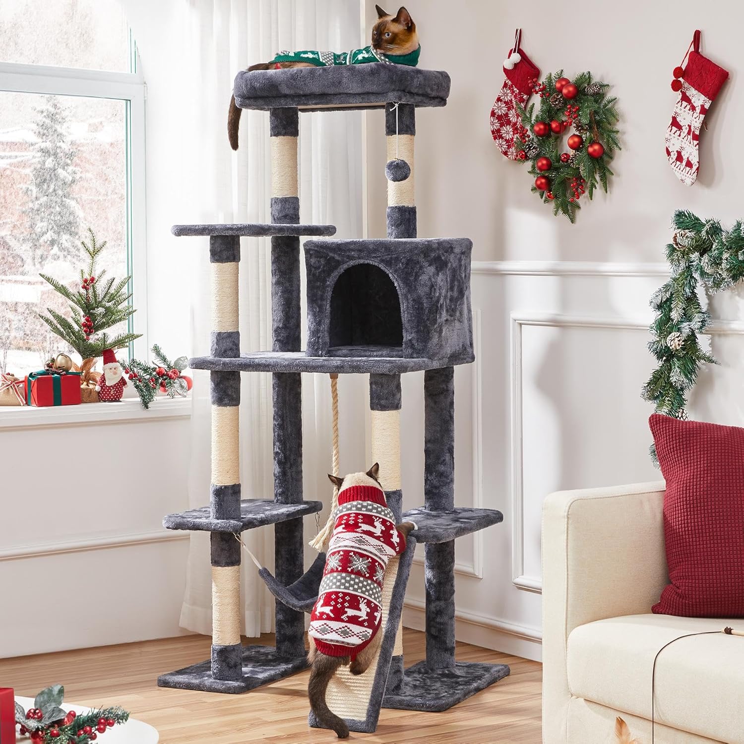 Yaheetech Large Multi-Level Cat Tree, 63 Inches Tall with Sisal-Covere