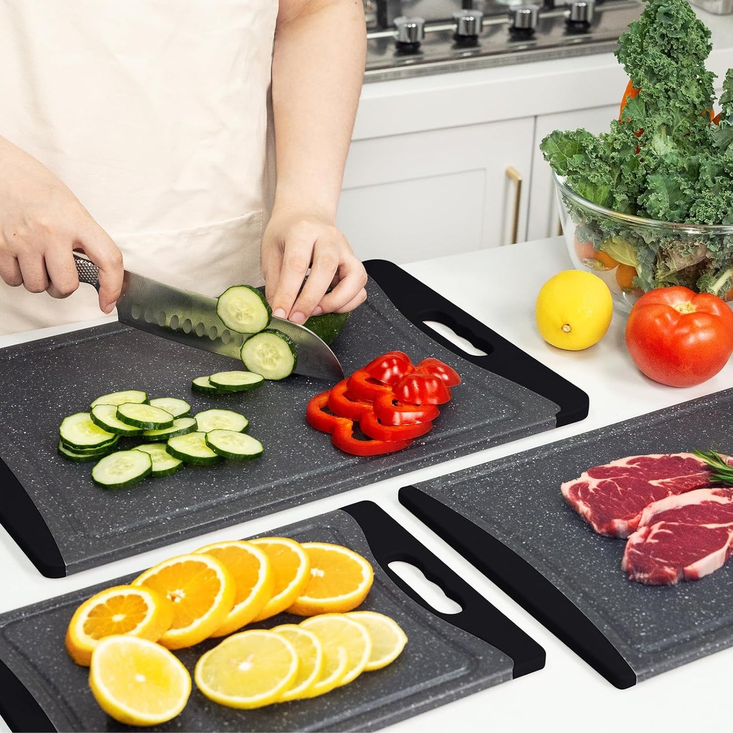 Extra Large Cutting Boards, Plastic Cutting Boards for Kitchen (Set of