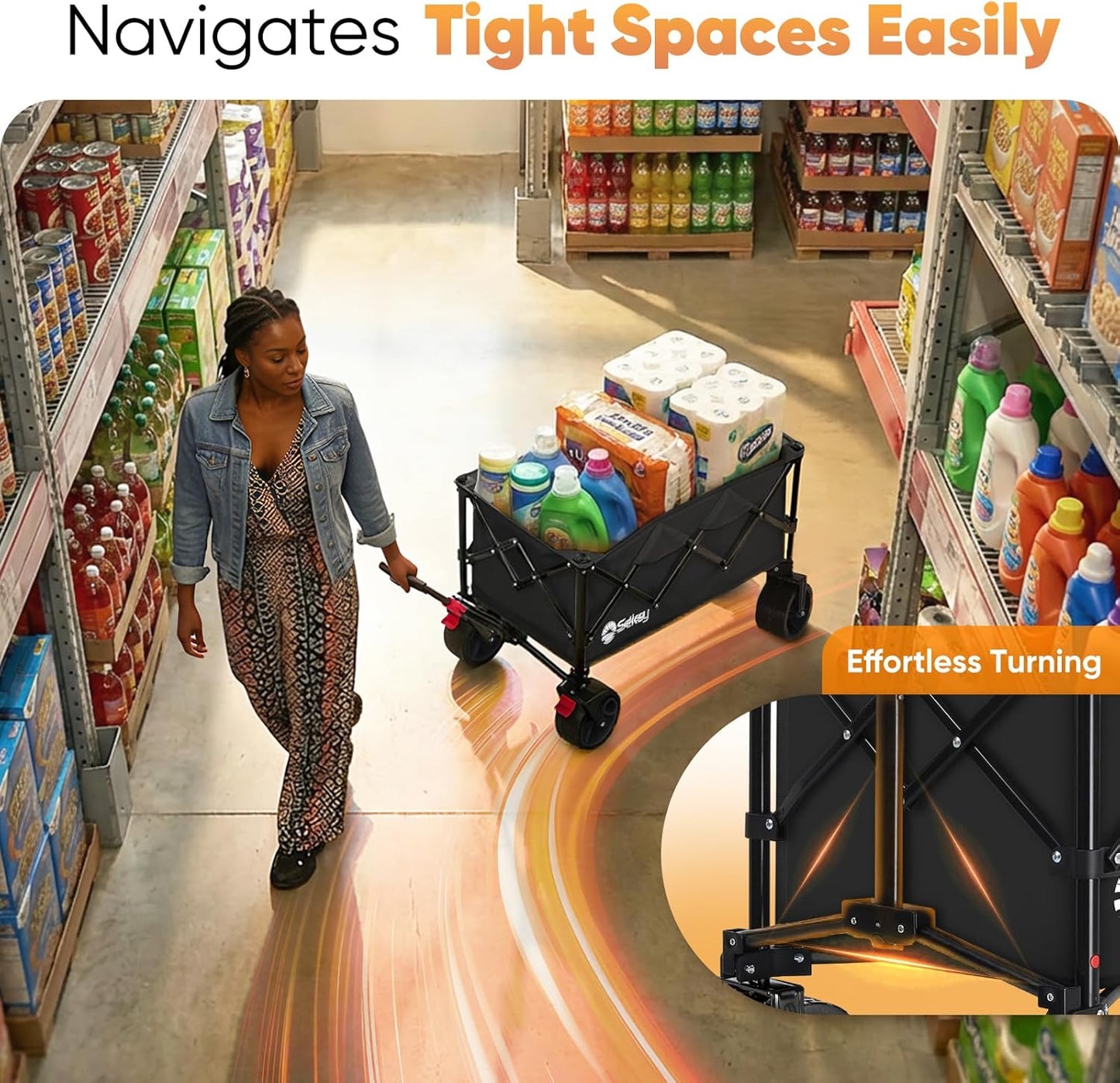 Sekey 150L Wagons Carts Foldable with Big All-Terrian Beach Wheels, Collapsible Heavy DutyWagon with Cup Holders, Extra Large Folding Wagon,Foldable Wagon for Camping, Garden, Sports. Black