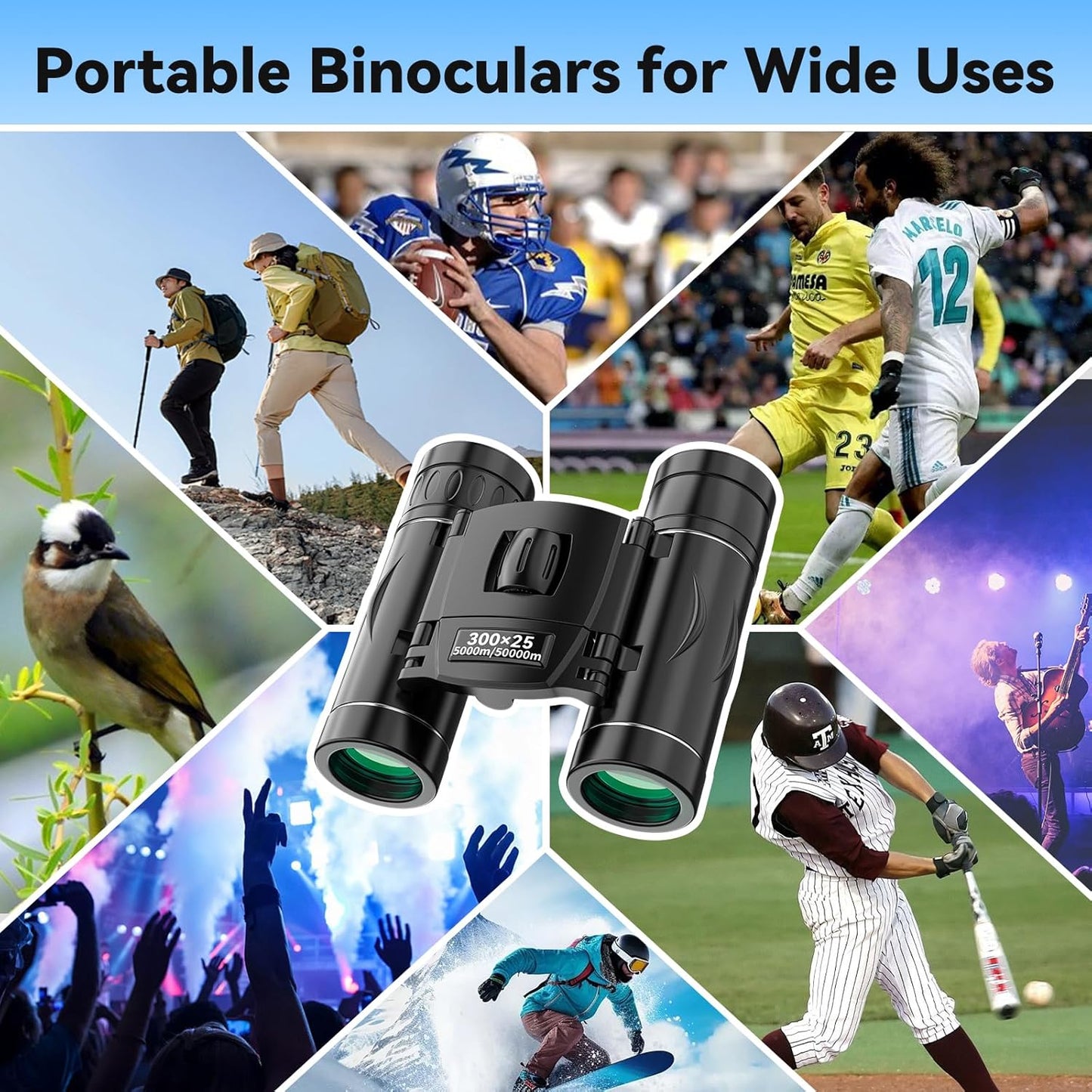 300x25 Binoculars for Adults and Kids, High Powered Mini Pocket Binoculars with Phone Adapter, Waterproof Compact Telescope for Bird Watching, Concert, Theater, Opera, Traveling, Sightseeing