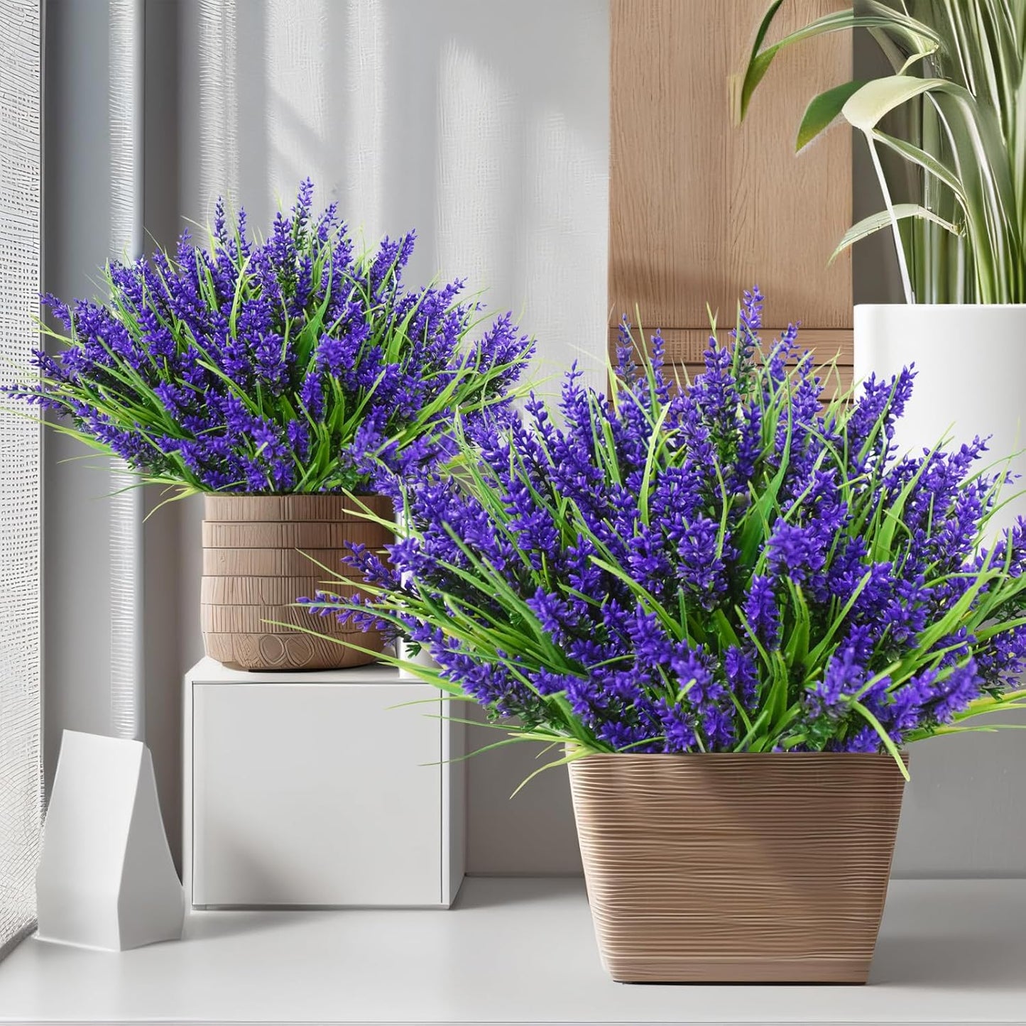 20 Bundles Outdoor Artificial Plants and Flowers, UV Resistant Faux Monkey Grass with Lavender and Fake Plastic Greenery for Spring Summer Outside Planter Porch Garden Decor, Purple