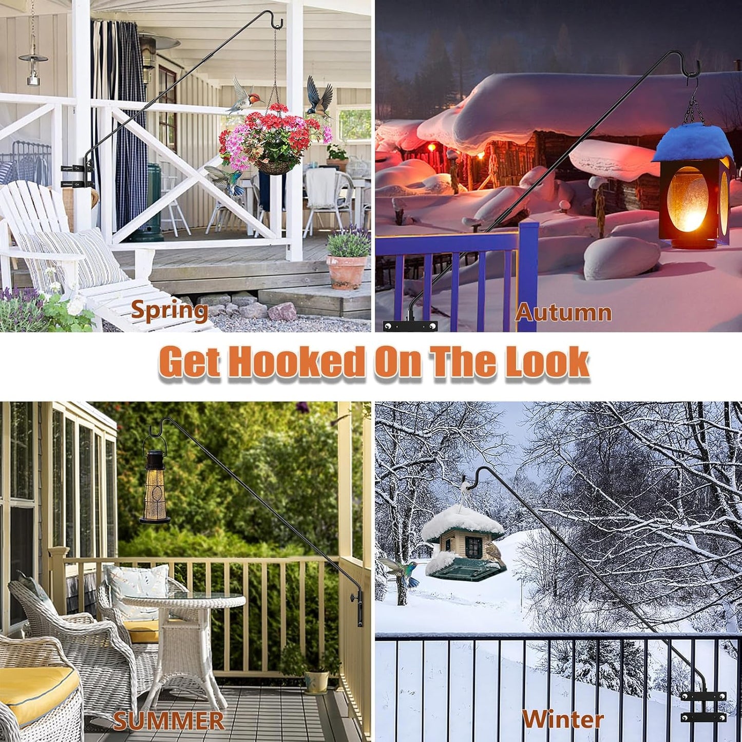 29-43 Inch Adjustable Deck Railing Hook – Heavy Duty Bird Feeder Hanger with Double Clamps, Rotating Shepherd Hook for Outdoor Plants, Lanterns & Wind Chimes