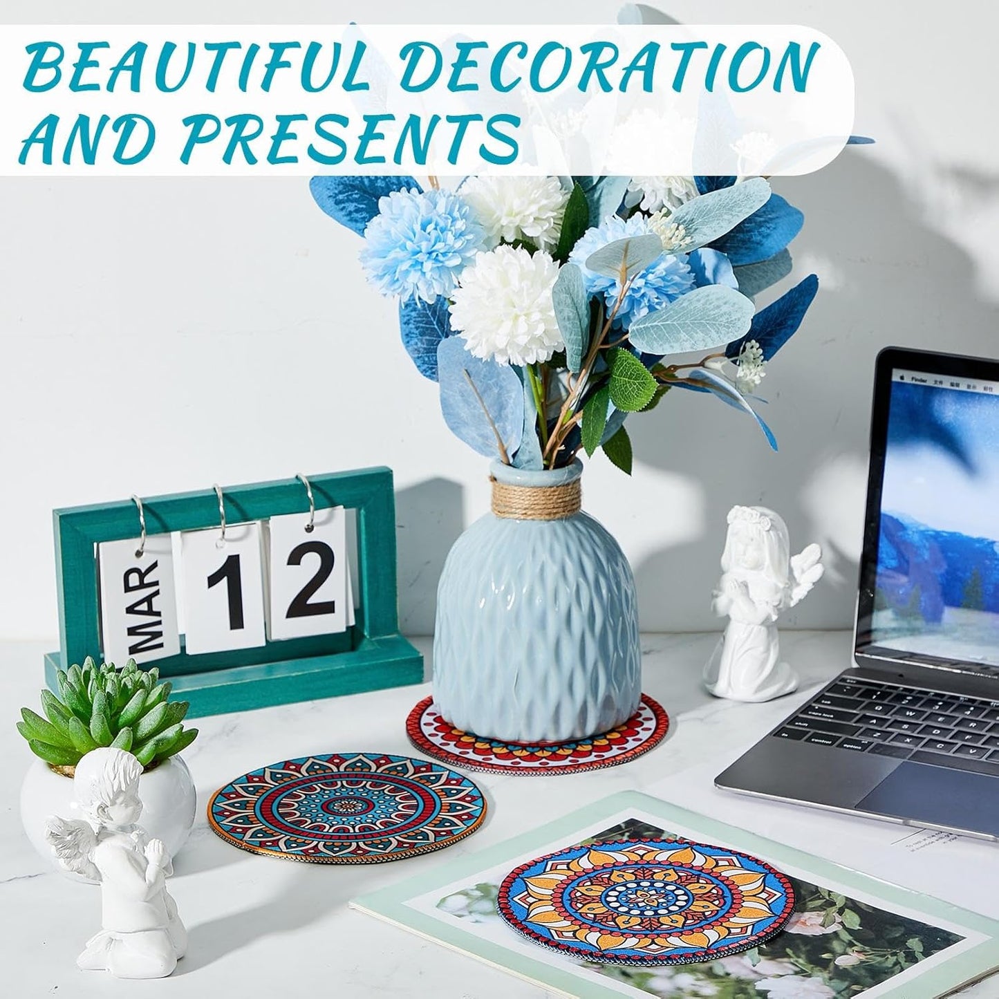 6 Pcs Boho Plant Pot Mat Absorbent Non Slip Round Pot Coaster Pad Gardening Indoor Outdoor Flower Plant Protect for Table Desk Floor, 5.9 Inches
