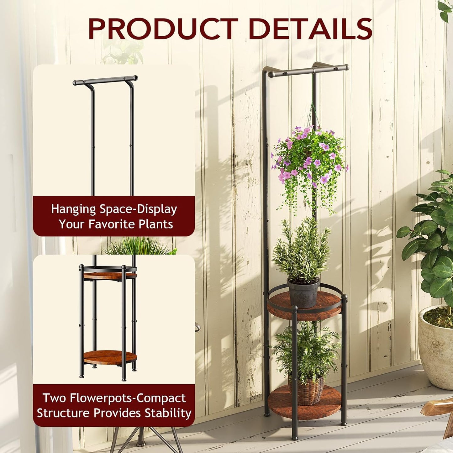 Plant Stand Indoor Outdoor - Heavy Duty Metal 2-tier Hanging Plant Hol