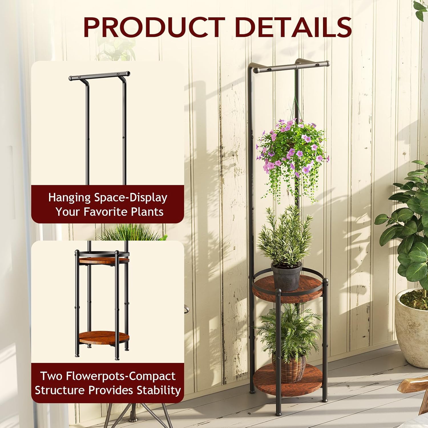 Plant Stand Indoor Outdoor - Heavy Duty Metal 2-tier Hanging Plant Hol