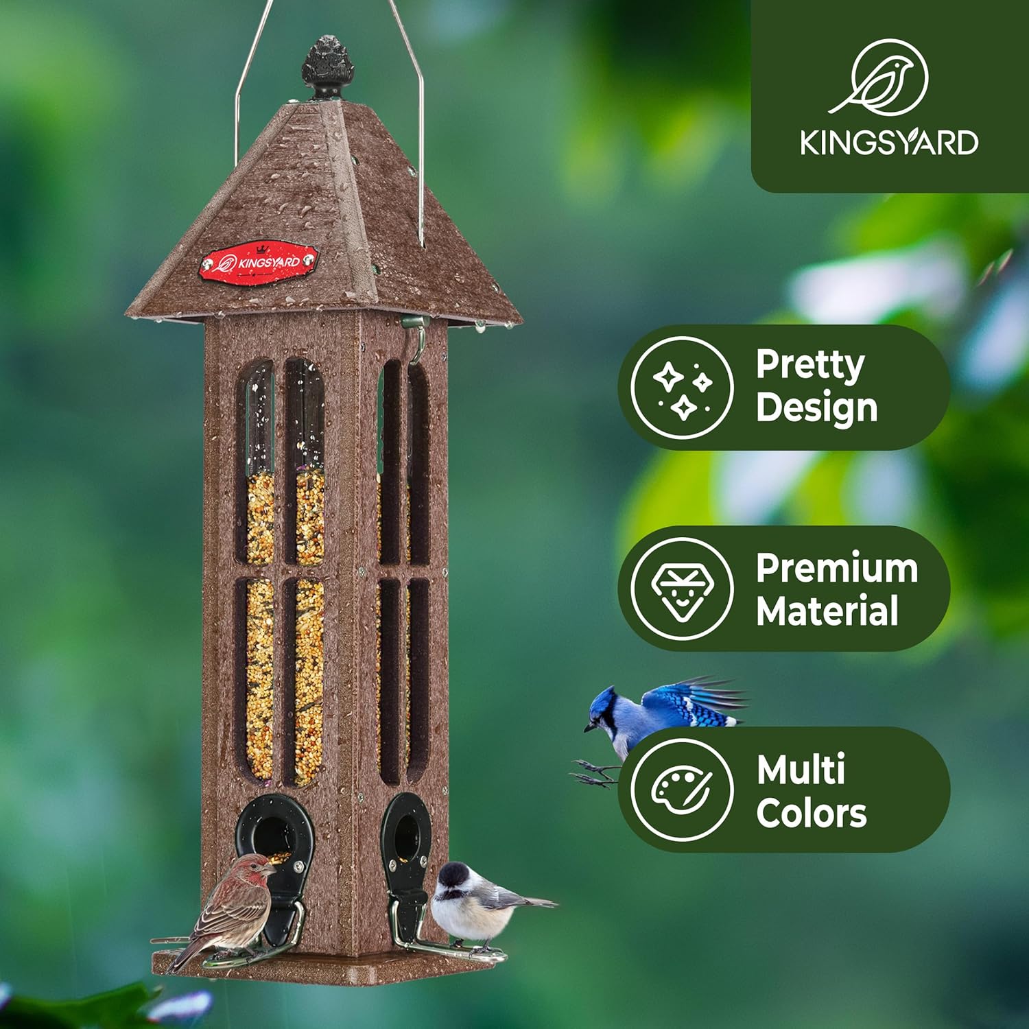 Kingsyard Rainproof Bird Feeder for Outdoor Hanging - Recycled Plastic