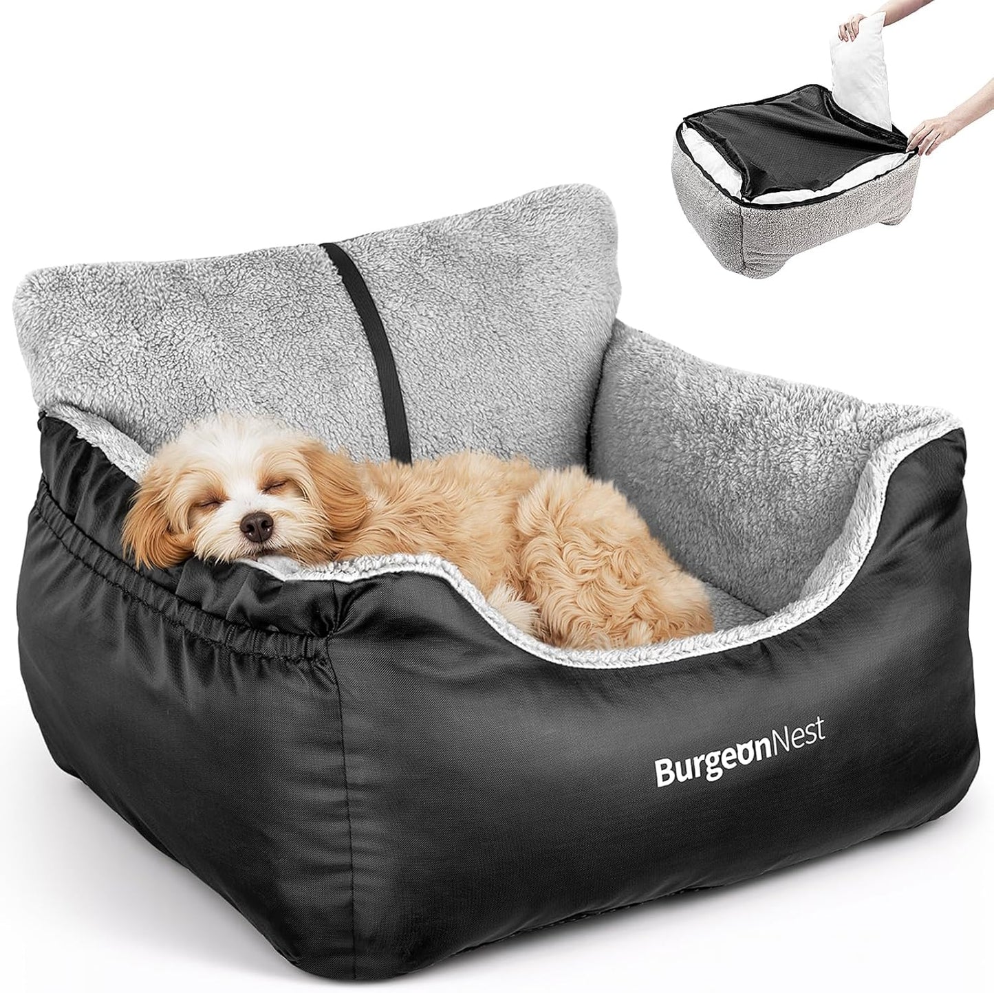 BurgeonNest Dog Car Seat for Small Dogs, Soft Pet Car Travel Home Bed 
