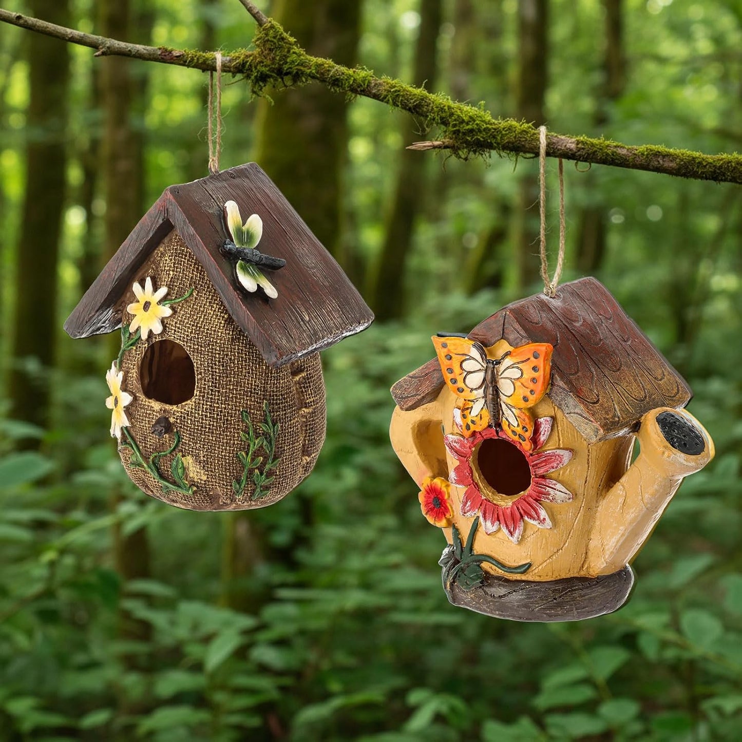 2 Pcs Birdhouse for Outside Hanging Bird Houses for Outdoor Colorful Decorative Cute Resin Birdhouses for Outside Indoors Nesting Garden Backyard Decor, for Bird Lovers(Novel)