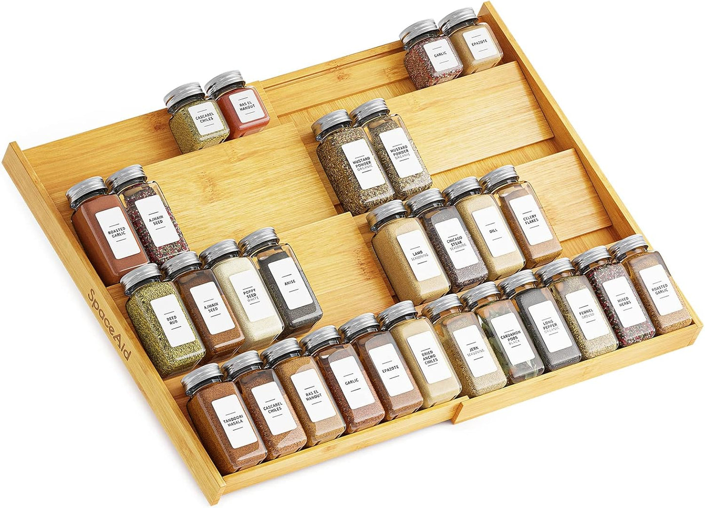 SpaceAid Bamboo Spice Drawer Organizer, (Need 3" Deep Drawer) Expandab