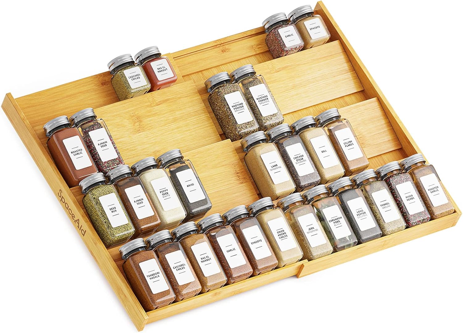 SpaceAid Bamboo Spice Drawer Organizer, (Need 3" Deep Drawer) Expandab