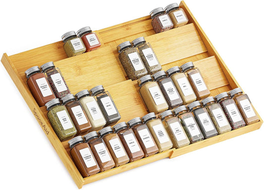 SpaceAid Bamboo Spice Drawer Organizer, (Need 3" Deep Drawer) Expandab