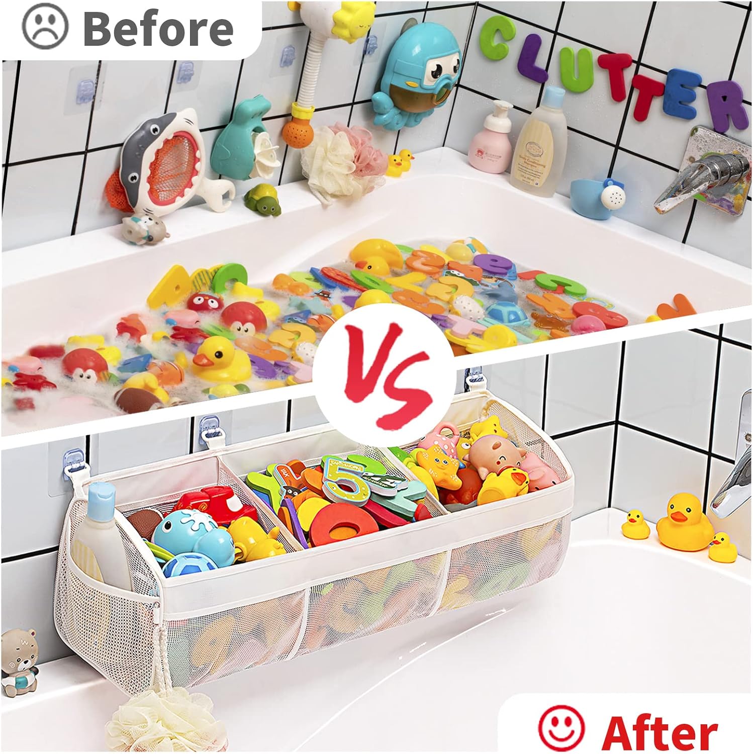 Original 3 Compartment Horizontal Large Openings Bath Toy Organizer fo