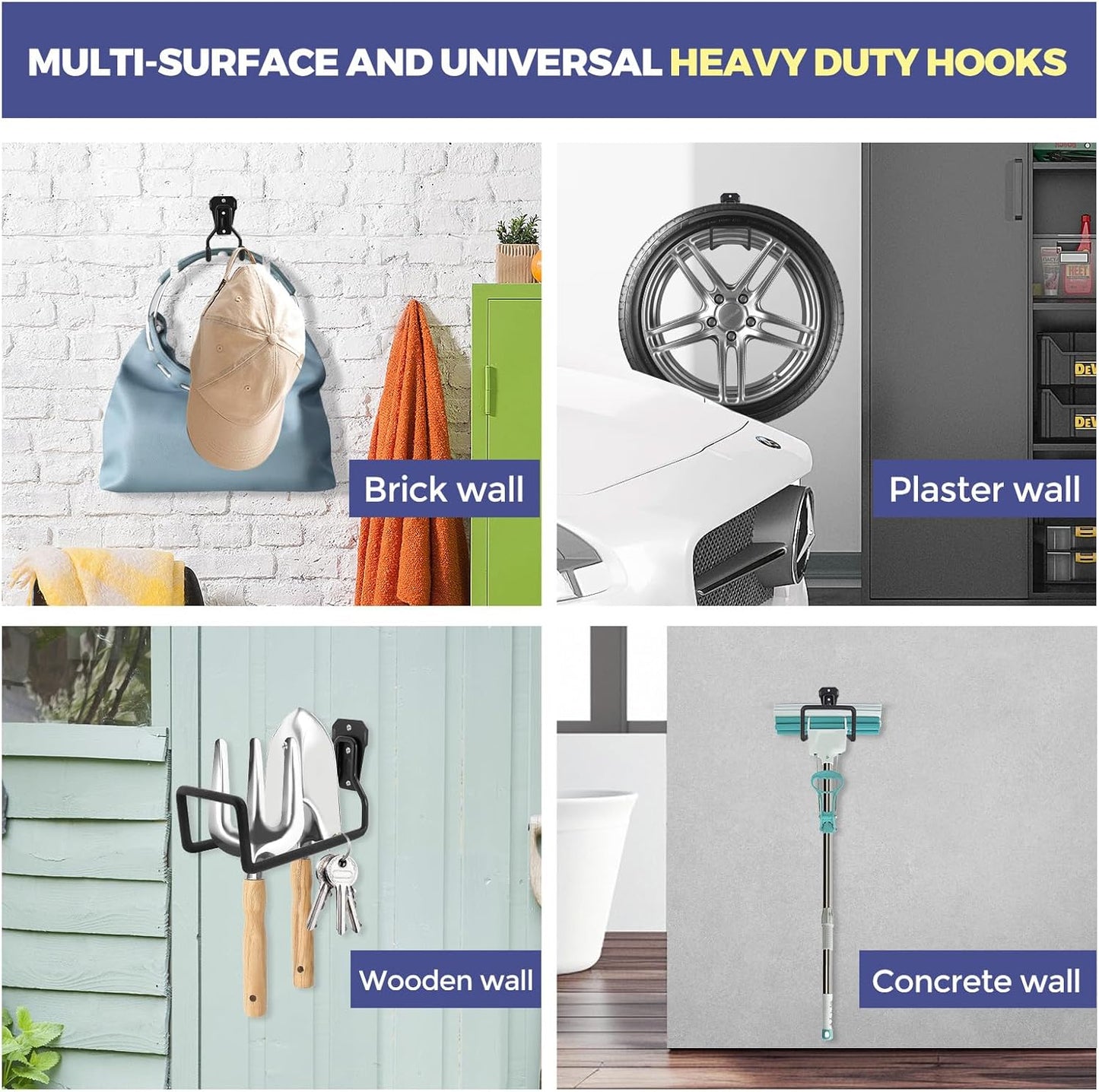 Slatwall Hooks Heavy Duty, 10-Pack Garage Hooks, Metal Wall Organizer for Hanging Ladder Bike Hose, Used in Kitchen, Garden, Garage, Tool Oragnization