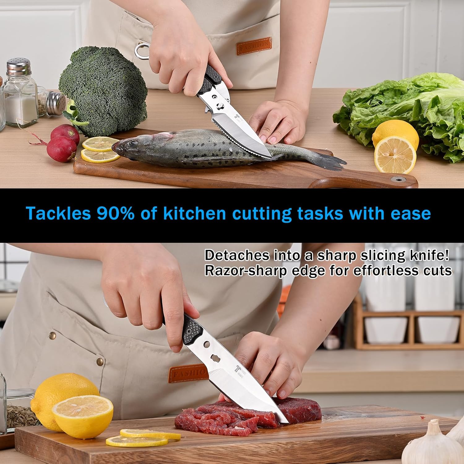 Scissors all purpose, kitchen shears with carbon fiber handle with han