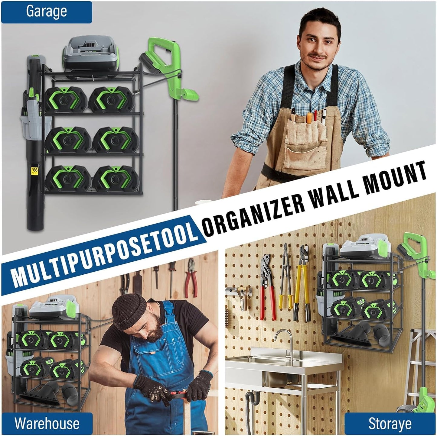 Power Tool Organizer Wall Mount - Lawn Weed Eater Rack Hanger Power Tool Heavy Duty Holder for Ego Leaf Blower and Weed Eater, 2-in-1, Only Shelf
