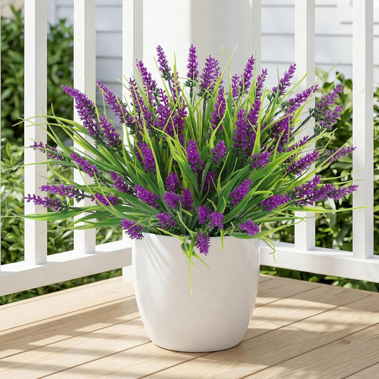10 Bundles Artificial Grass Fake Plants Outdoor Fake Monkey Tail Grass with Flowers for Pot UV Resistant Lavender Patio Garden Porch Home Window Hanging Planter Decor Faux Plastic Shrubs(Fuchsia)