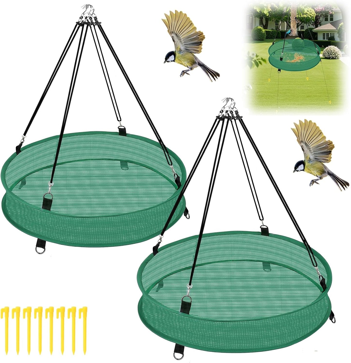2Pcs Bird Seed & Shell Catcher Tray for Hanging Bird Feeder Platform, Birdseed Hoop for Outdoor Garden Hanging Tray (Green, 20inch)