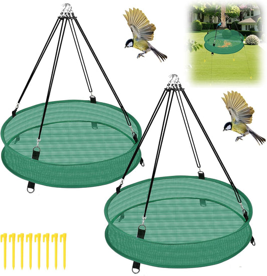 2Pcs Bird Seed & Shell Catcher Tray for Hanging Bird Feeder Platform, Birdseed Hoop for Outdoor Garden Hanging Tray (Green, 20inch)