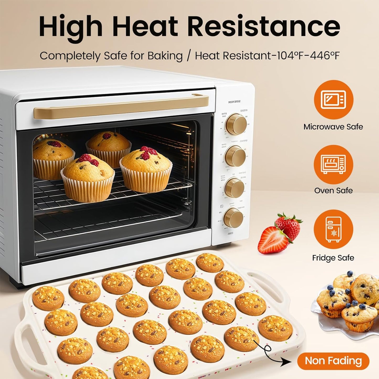 Silicone Mini Muffin Pan With Metal Reinforced Frame - 24 Cups Durable