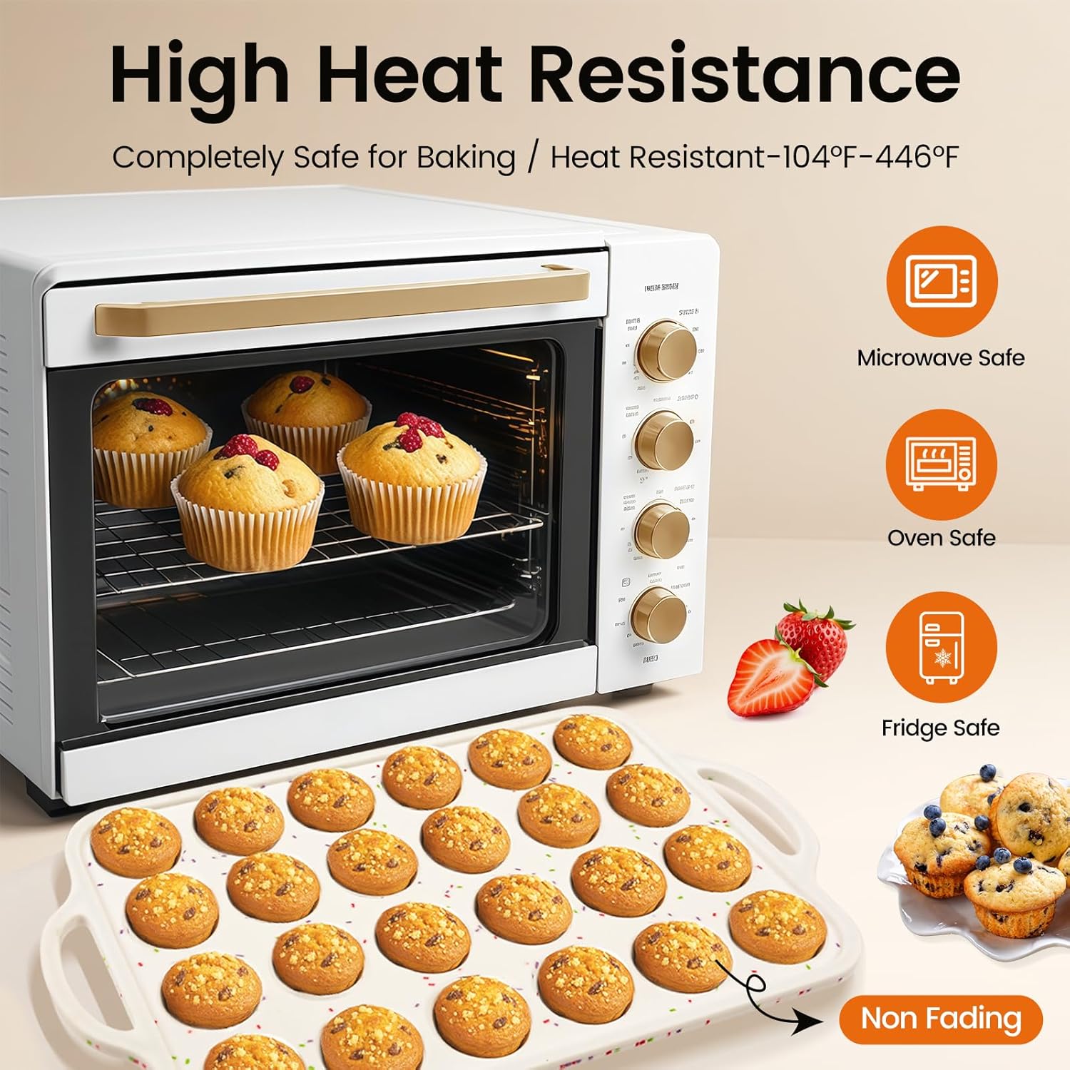 Silicone Mini Muffin Pan With Metal Reinforced Frame - 24 Cups Durable