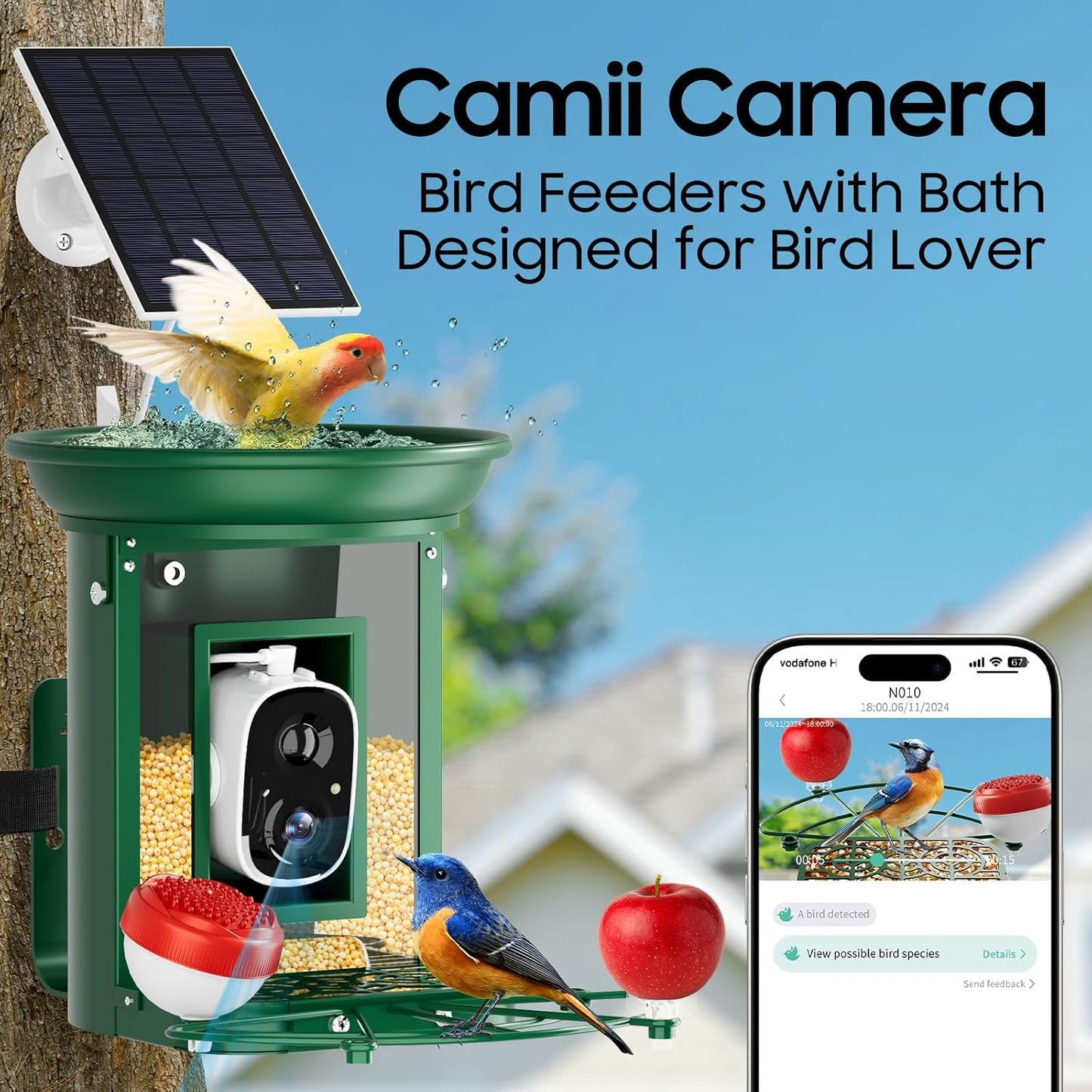 Bird Feeder with Camera,Camii Metal Birdfeeder 2K hd Cameras Birds Species Identified Solar Power Auto Capture Bird & Motion Detection for Video Cameras BirdFeeders for Birds Lovers