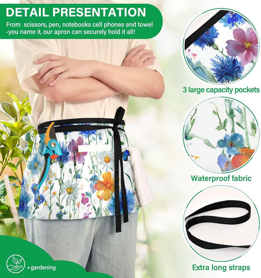 Server Apron with 3 Pockets Waist Apron Waterproof Half Cleaning Work 