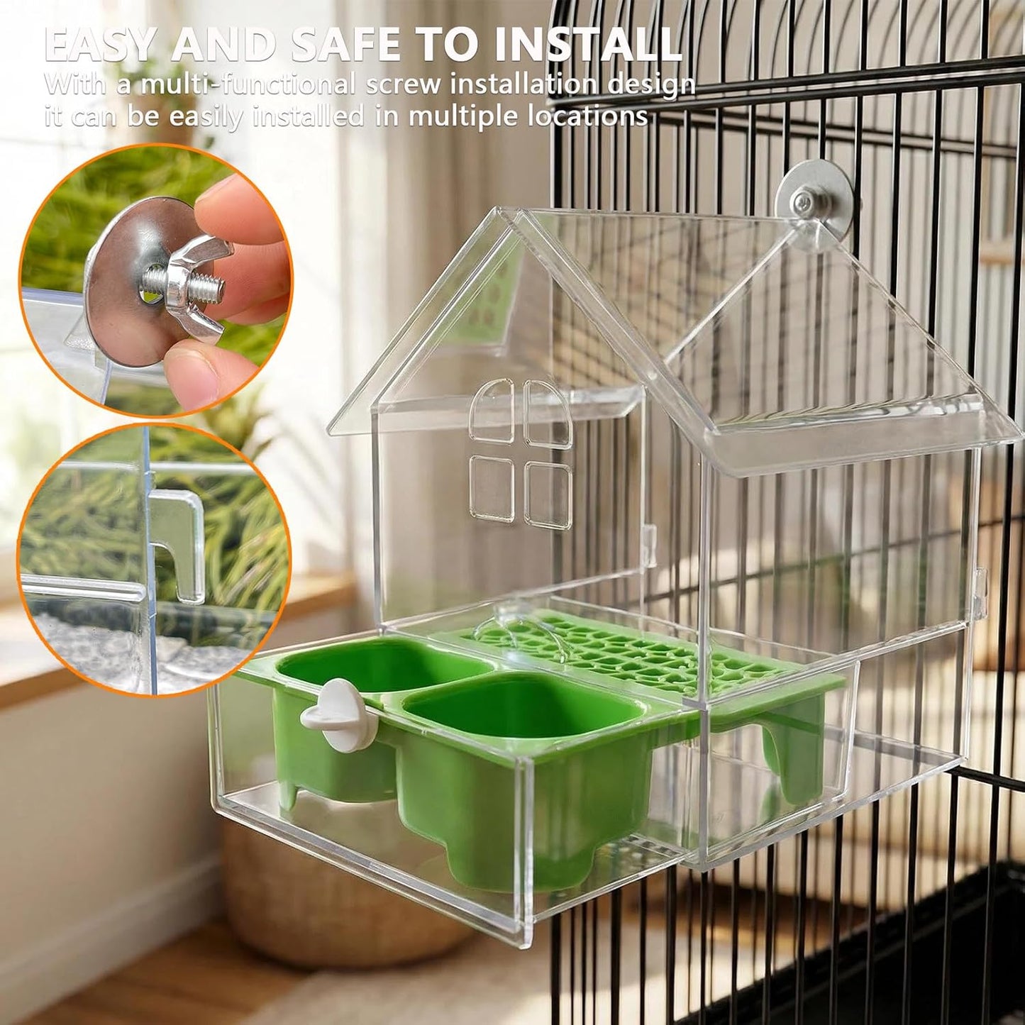 Pull-Out Transparent Bird Feeder with 2 Chambers - Easy Clean Hanging Feeder, Outdoor Window Feeding Station for Watching, Garden Yard Deck