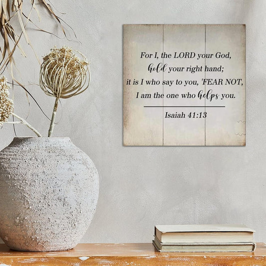 LITTLEGROVE SEEDS Vintage Bible Verse Wood Sign For I the LORD Your God Isaiah 41:13 Sign Rustic Wall Hanger Farmhouse Wall Art for Home Man Cave Gate Garden Bars Cafes 12x12in