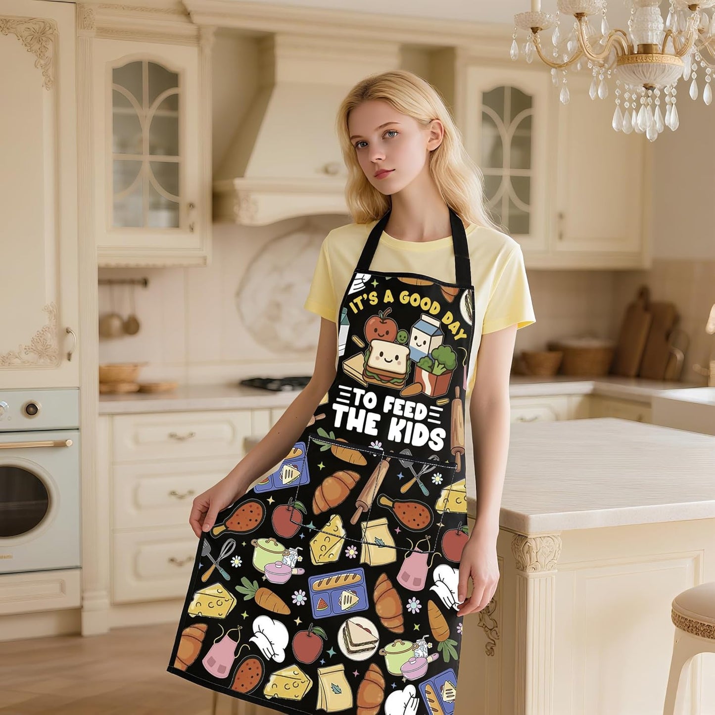 WCGXKO It’s A Good Day to Feed the Kid Kitchen Apron Lunch Lady Squad Appreciation Gift Funny Lunchtime Lunch Routine Gift
