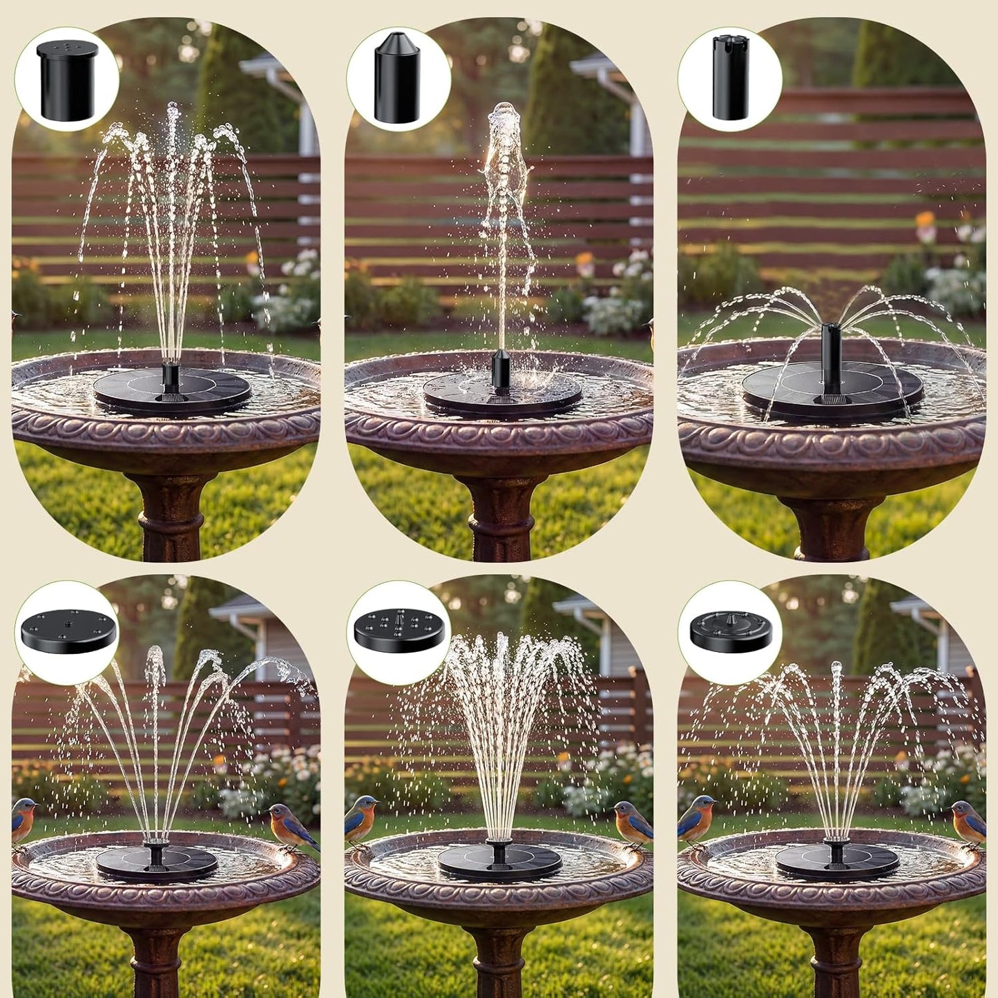 AISITIN Solar Fountain, Solar Bird Bath Fountains Pump with 6 Nozzles,