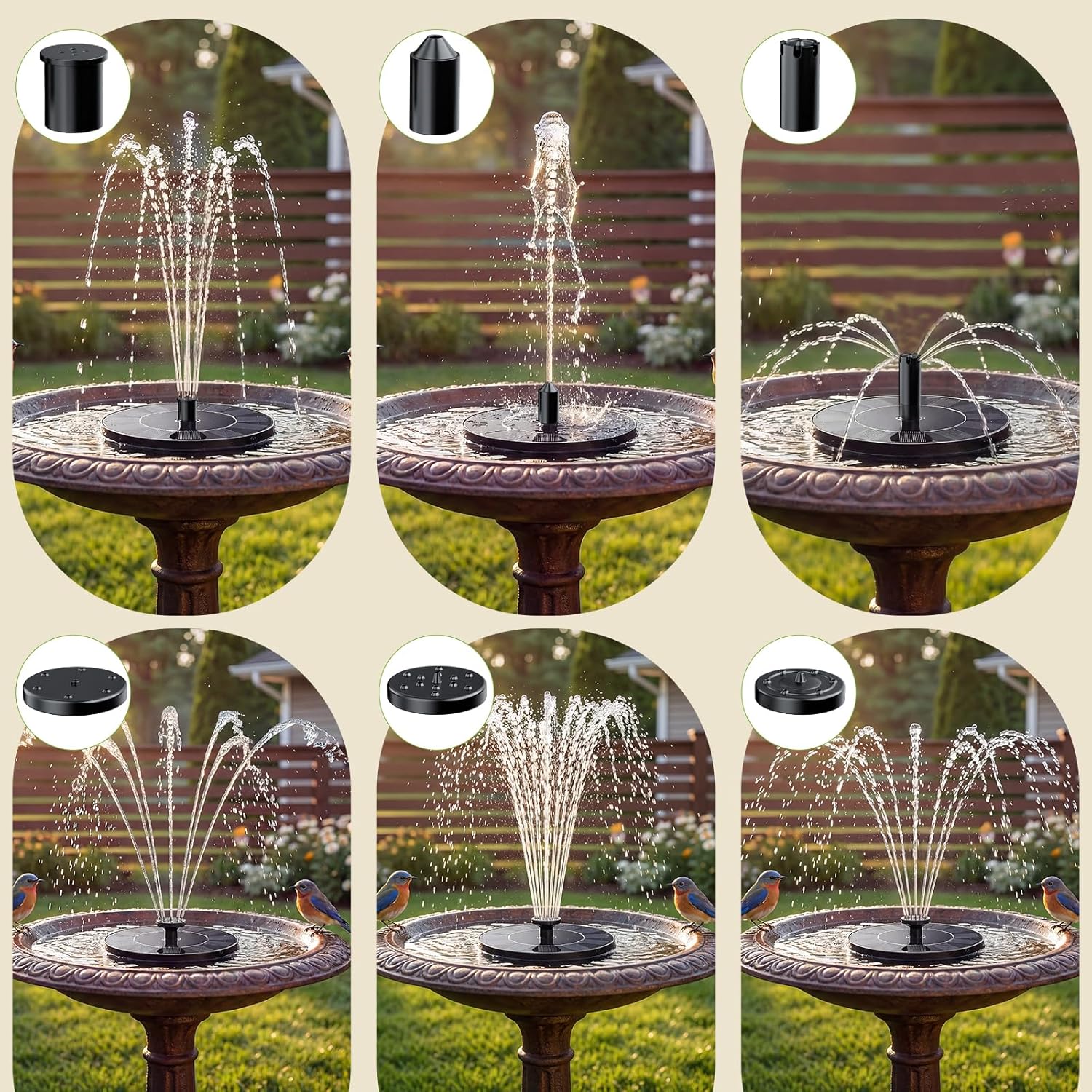 AISITIN Solar Fountain, Solar Bird Bath Fountains Pump with 6 Nozzles,
